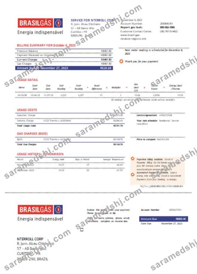 Brazil Gas utility business bill,  SCR